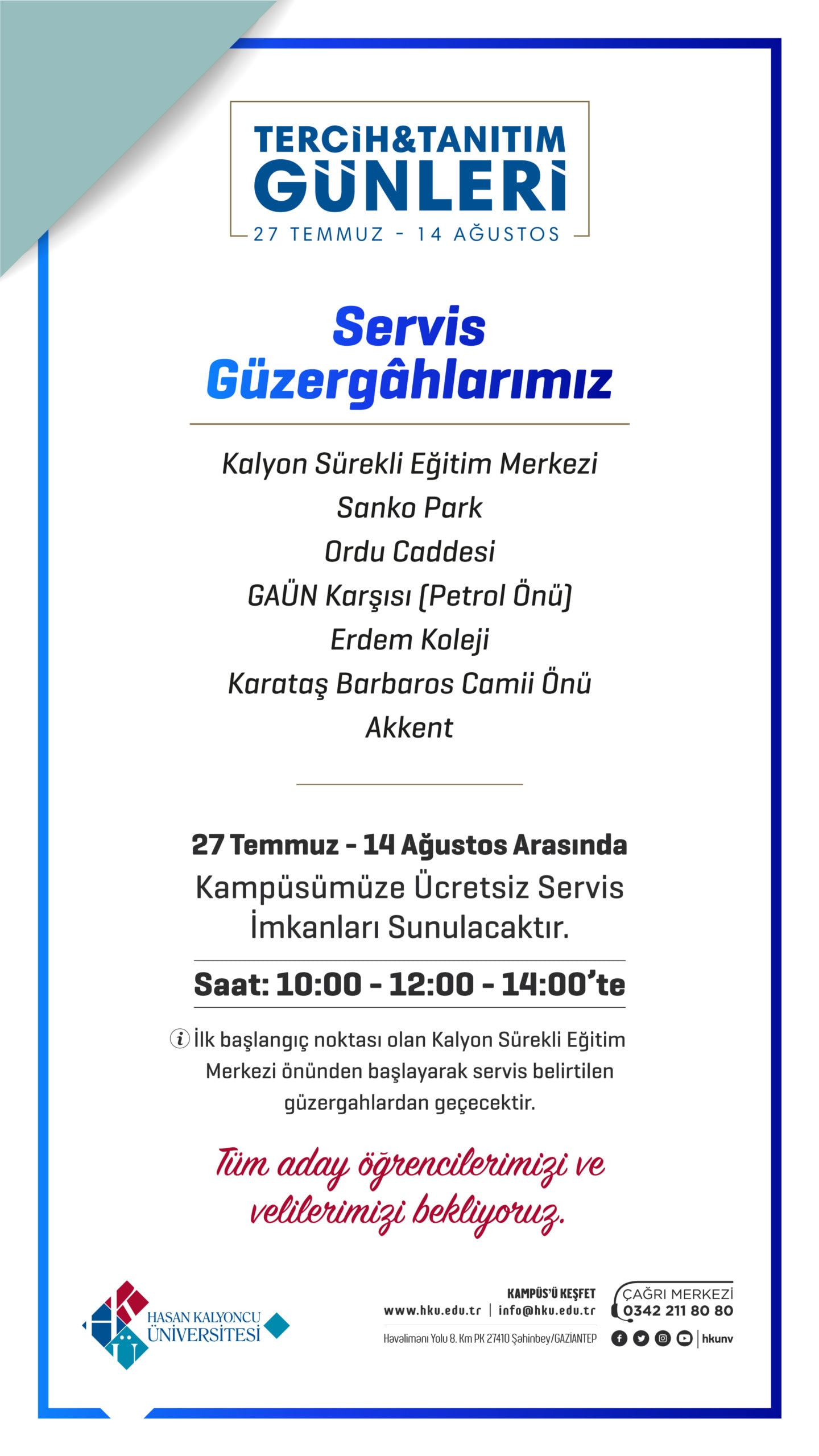 Tercih Tanıtım Günleri Servis Güzergahları