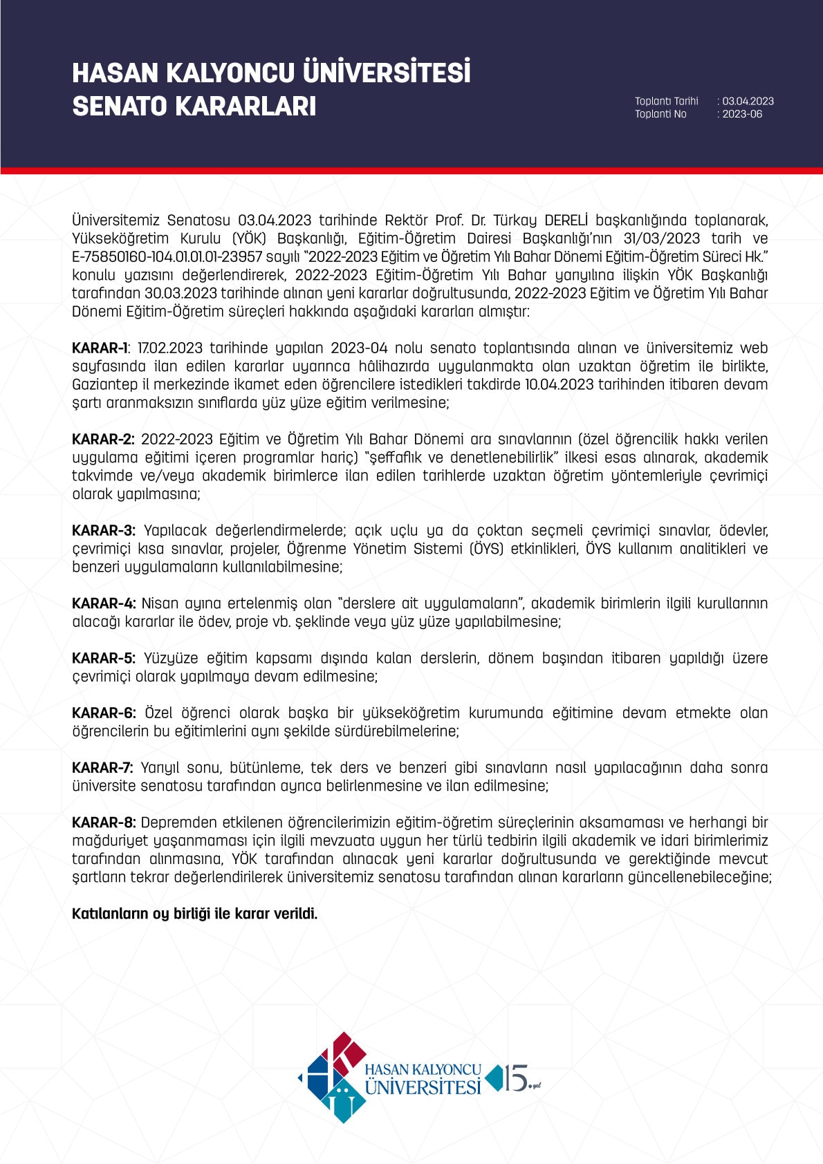 2022-2023 Eğitim ve Öğretim Yılı Bahar Dönemi Eğitim-Öğretim Süreçleri Hakkında